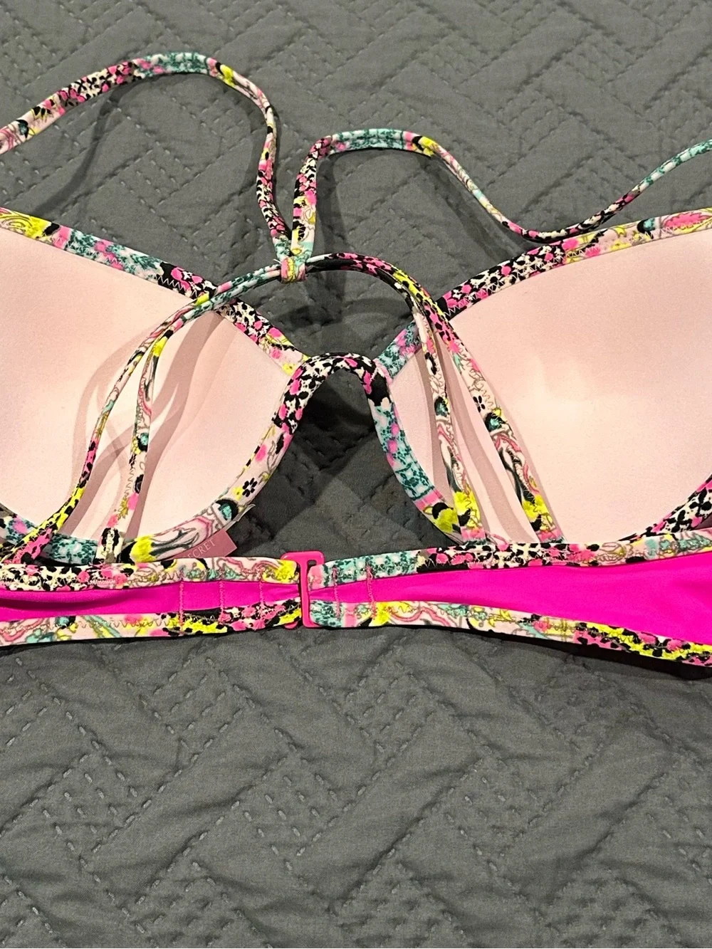 Victoria's Secret Hot Pink Floral Trim Push-Up Bikini Top